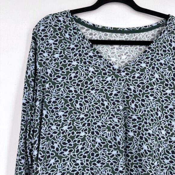 Lands' End Women's Floral V- Neck LS Supima Cotton T-Shirt Blue Size 2X Stretch - Picture 4 of 10